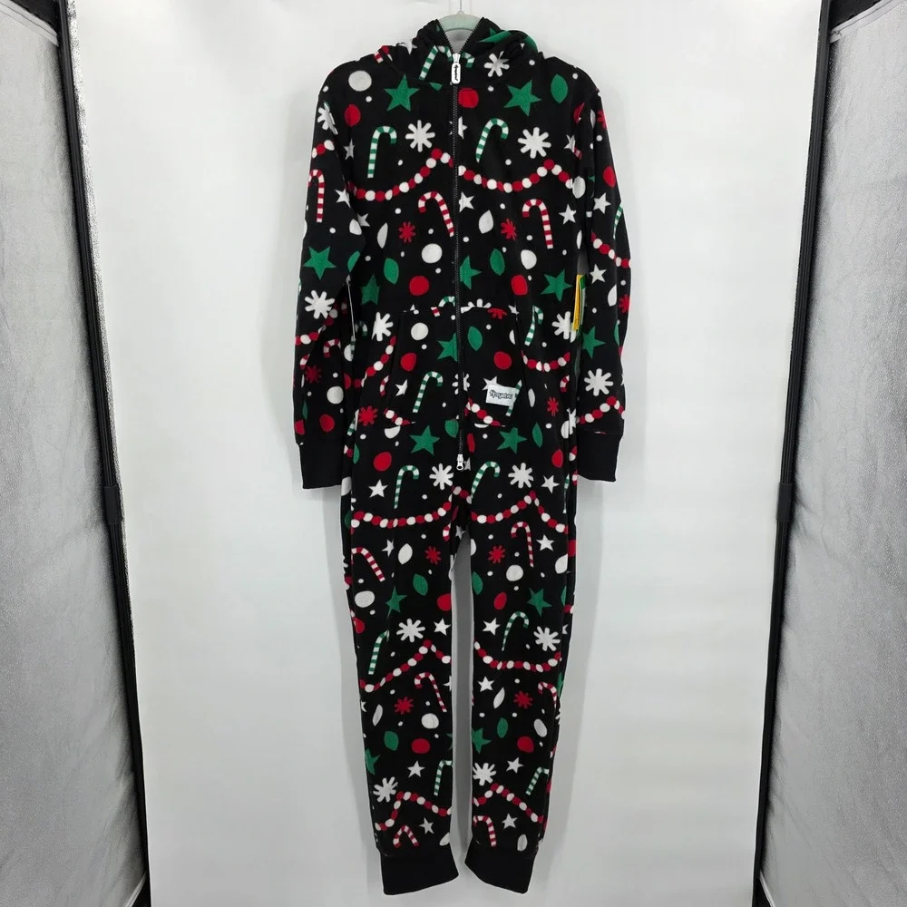 TIPSY ELVES Holiday Goodies One Piece Jumpsuit‎ Fleece Christmas Pajamas S NWT
